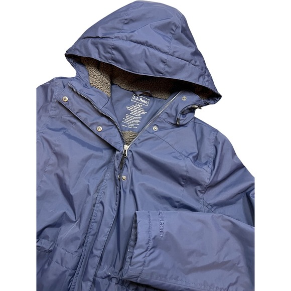 LL Bean Winter Warmer Blue Hooded Sherpa Lined Coat Jacket Women's Small Petite - Picture 1 of 11